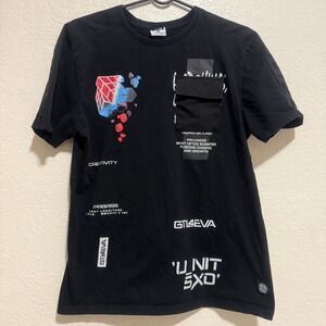 GTL4EVA Mens Graphic T-Shirt Black Short Sleeve Pocket Streetwear Size M